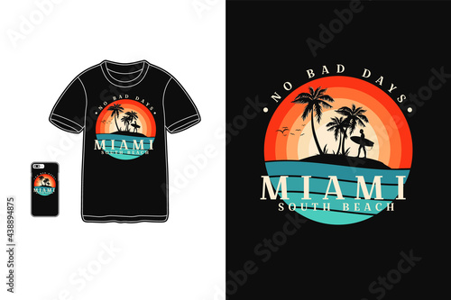 Miami south beach, t shirt design silhouette retro style