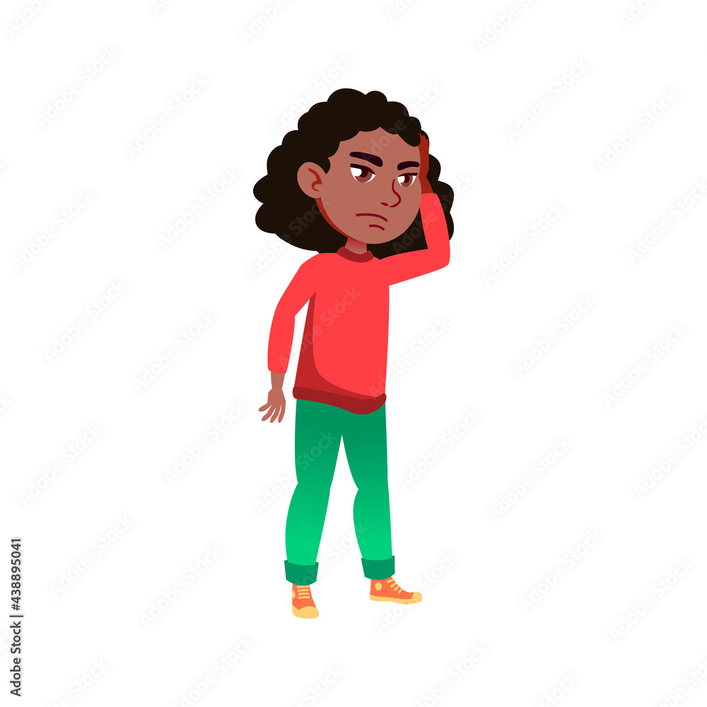 Fototapeta premium serious african girl forgot book at home cartoon vector. serious african girl forgot book at home character. isolated flat cartoon illustration