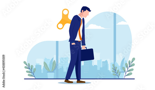 Businessman feeling useless - Man walking like a wind up puppet alone, being a slave to corporate business. Vector illustration with white background.