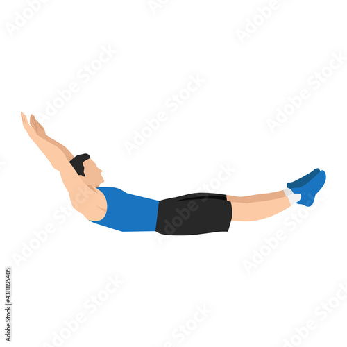 Man doing Hollow body rock hold exercise. Flat vector illustration isolated on white background