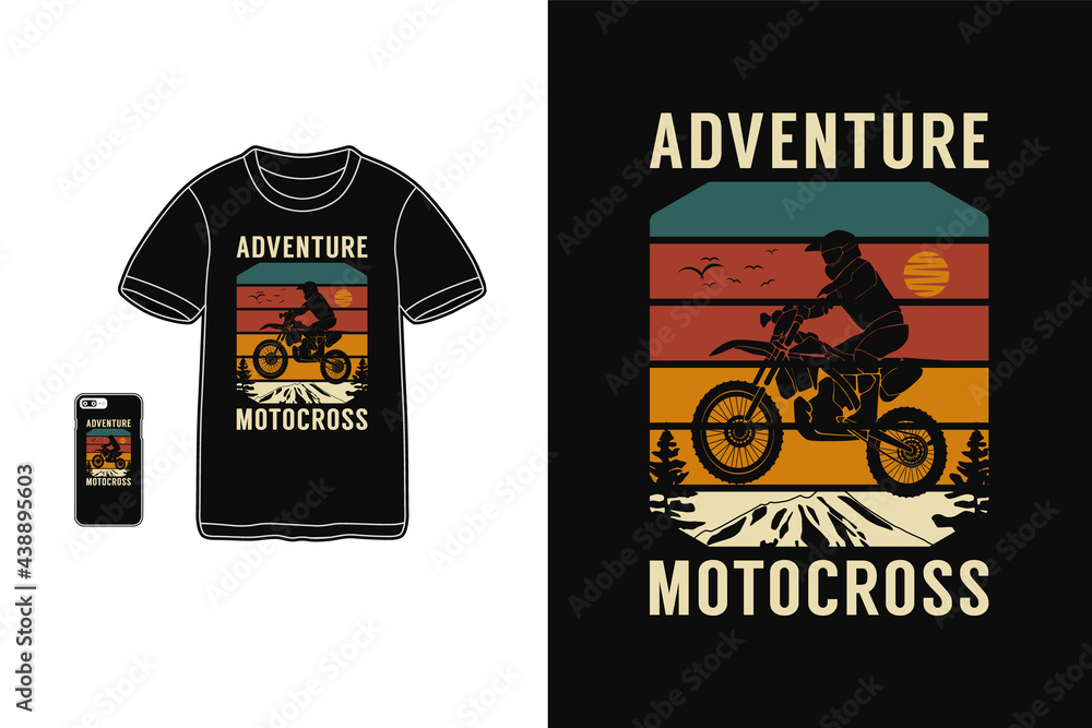 Adventure motocross, t-shirt design silhouette retro style