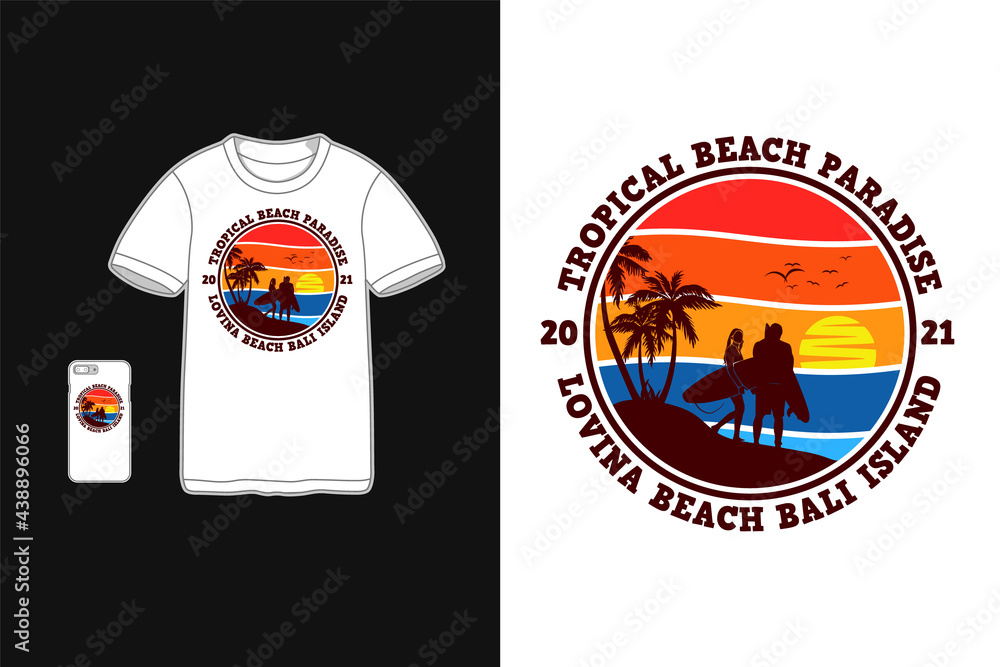 Lovina beach bali island, t shirt design silhouette retro style