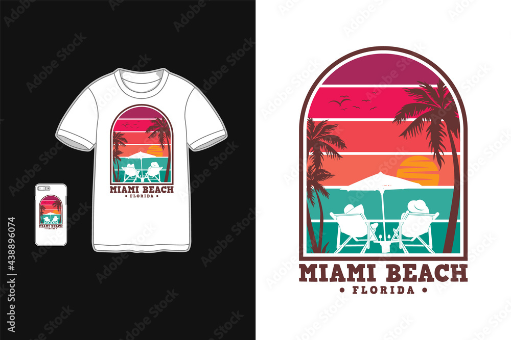 Fototapeta premium Miami beach florida, t shirt design silhouette retro style