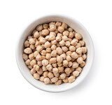 Chickpeas in a bowl on a white background.
