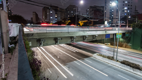 Traffic on 23 de Maio Avenue, at night in Sao Paulo