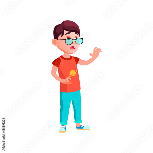 preteen boy with surprise emotion look at new game disc on store shelf cartoon vector. preteen boy with surprise emotion look at new game disc on store shelf character. isolated flat cartoon