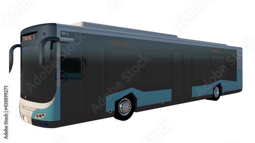 Urban Bus 1-Perspective F view white background 3D Rendering Ilustracion 3D