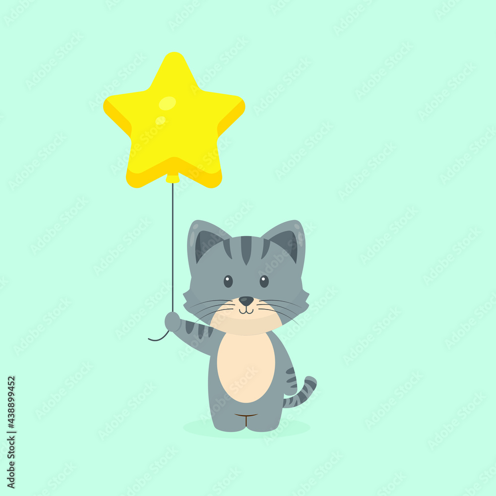 Obraz premium Cute Cat Holding Balloon Free Vector