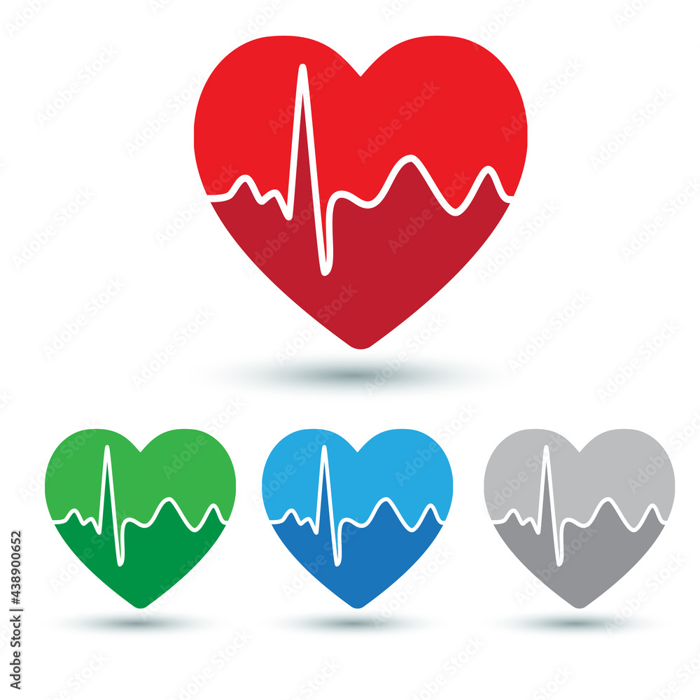 Collection of multicolored heart wave patterns, shadows, on white background. Collection of multicolored heart wave patterns, shadows, on white background.