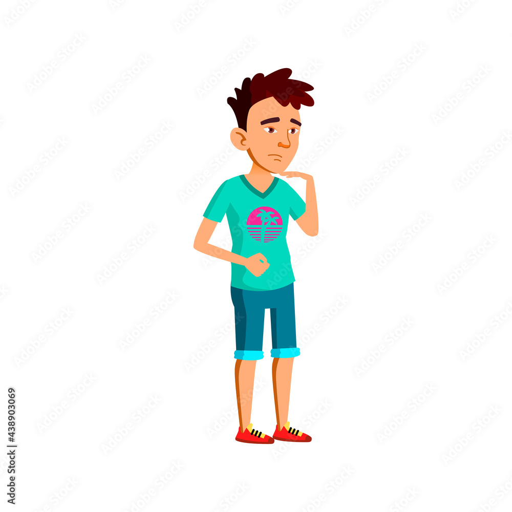sad asian boy staying in line to doctor cartoon vector. sad asian boy staying in line to doctor character. isolated flat cartoon illustration sad asian boy staying in line to doctor cartoon vector. sad asian boy staying in line to doctor character. isolated flat cartoon illustration