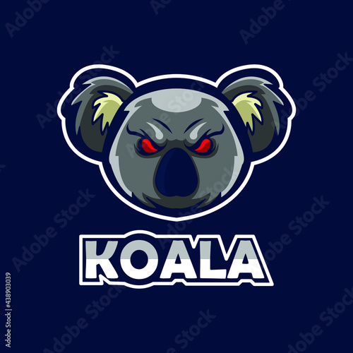 Canvas Print Koala esport logo design template. Koala head logo vector.