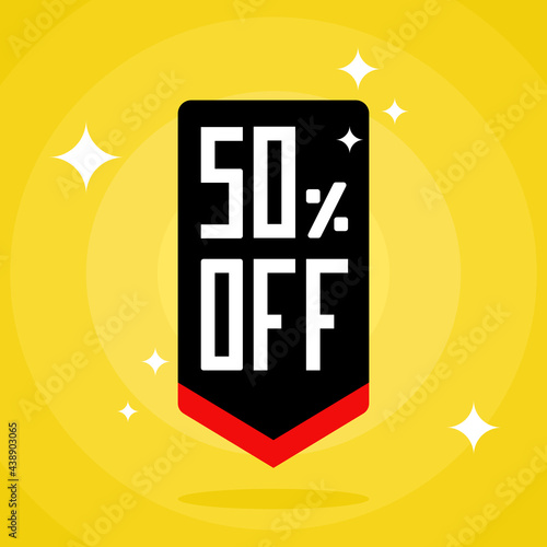 50% sales discount arrow. Fifty percent promotional banner.