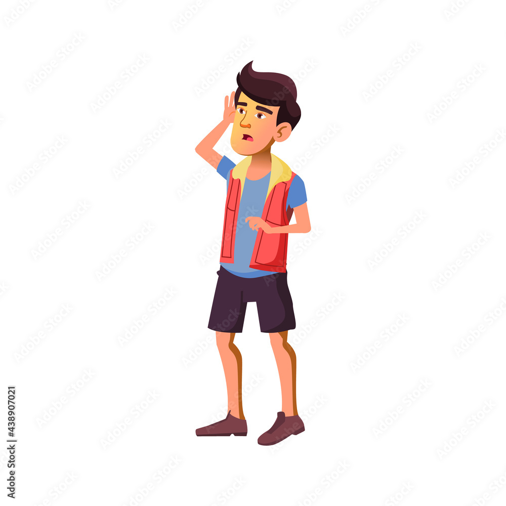 shocked asian guy looking with wide opened eyes at scary attraction cartoon vector. shocked asian guy looking with wide opened eyes at scary attraction character. isolated flat cartoon illustration