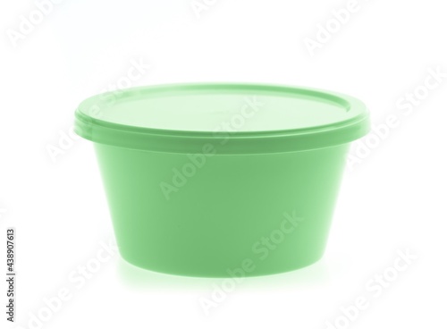 Plastic circle container for dairy foods Isolated on a white background