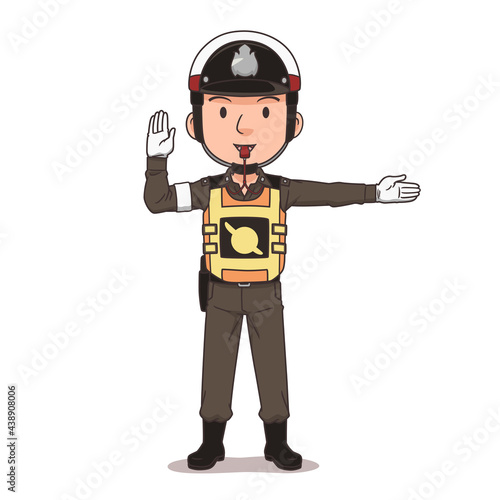 Cartoon character of Thai traffic police officer.