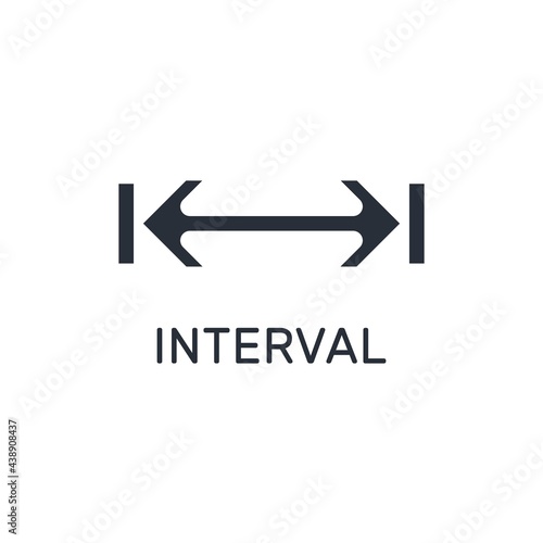 Arrow with restrictions. Time interval or size. Vector linear icon isolated on white background.