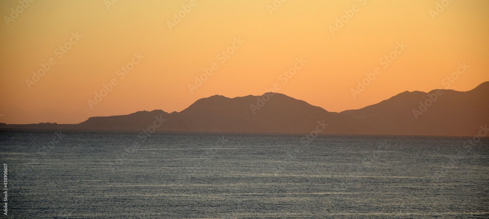 View of Tiran island. Saudi Arabia. From Red Sea, Sharm el Sheikh, Sinai, Egypt.