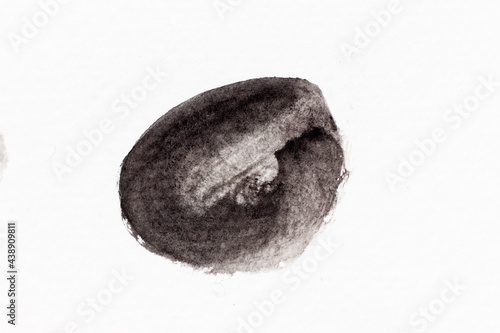 Black color watercolor drawing in round brush or banner shape on white paper background © bankrx