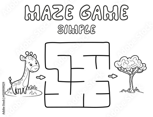Simple Maze puzzle game for children. Outline simple maze or labyrinth game with giraffe.
