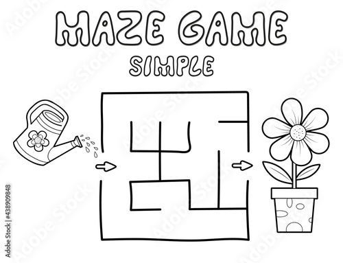 Simple Maze puzzle game for children. Outline simple maze or labyrinth game with flower.