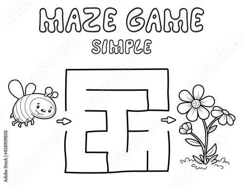 Simple Maze puzzle game for children. Outline simple maze or labyrinth game with bee.