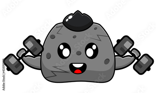 simple rock fitness barbell cartoon character vector