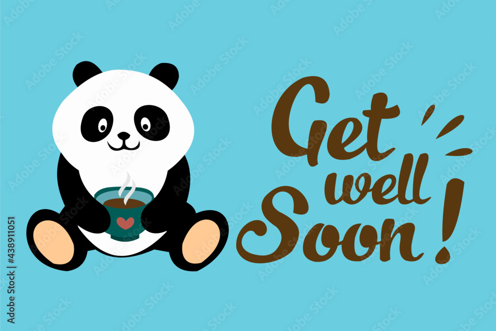 vector get well soon illustration with panda in cartoon style Stock Vector  | Adobe Stock