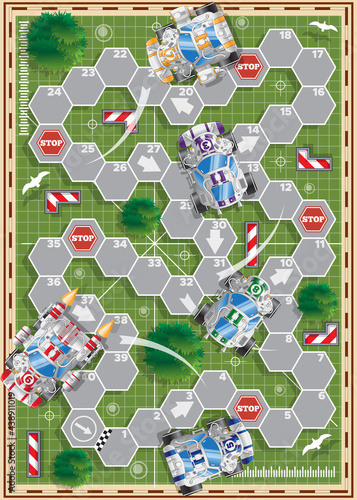Car racing. Board game. Vector illustration.