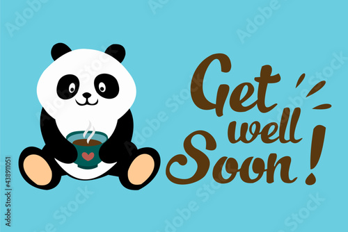 vector get well soon illustration with panda in cartoon style