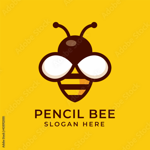 Bee and pencil idea logo design vector template. Bug hornet illustration icon vector.