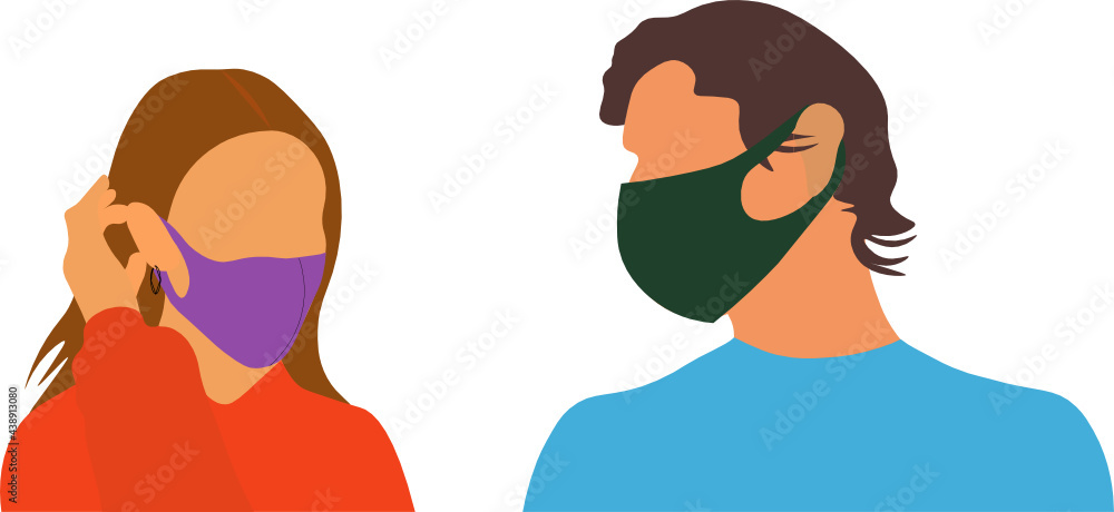 Pareja. Mujer y hombre hablando con el barbijo. Nueva Normalidad, fondos transparentes Pareja. Mujer y hombre hablando con el barbijo. Nueva Normalidad, fondos transparentes