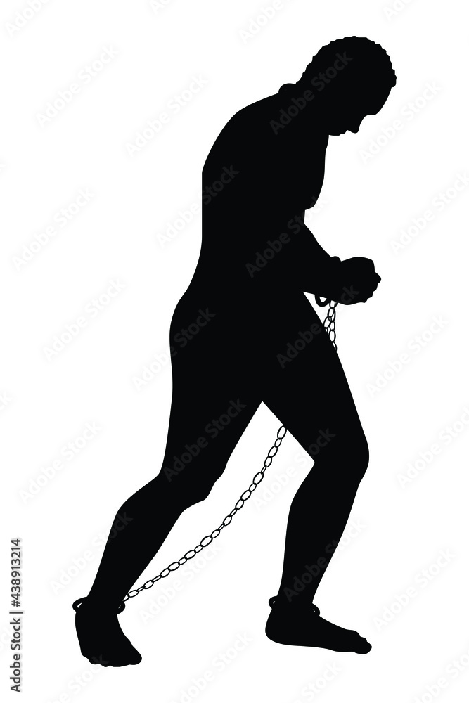 Slave with shackle silhouette vector on white background - obrazy, fototapety, plakaty 