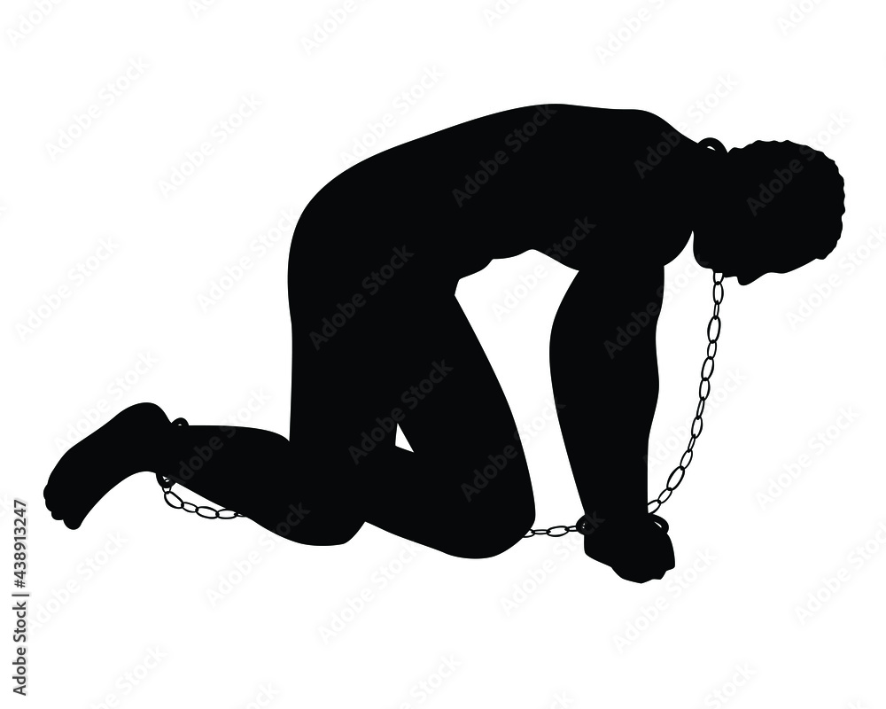 Slave with shackle silhouette vector on white background Stock Vector