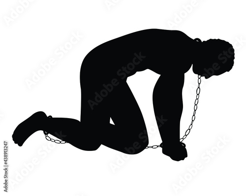 Slave with shackle silhouette vector on white background photo