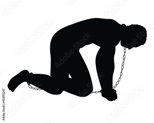 Slave with shackle silhouette vector on white background