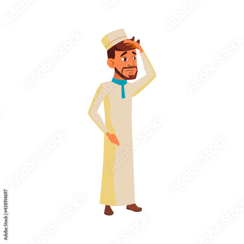 tired young man with head ache staying on work cartoon vector. tired young man with head ache staying on work character. isolated flat cartoon illustration