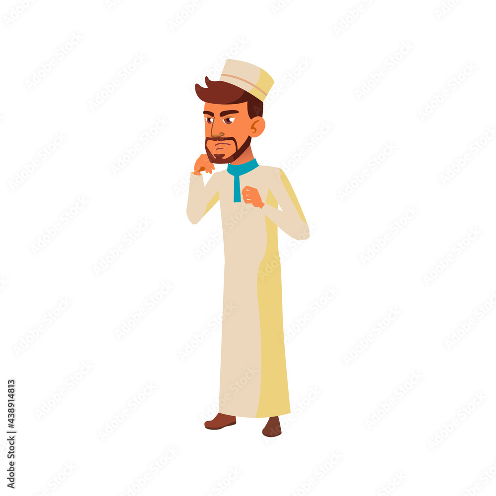 muslim man think about problem at work cartoon vector. muslim man think about problem at work character. isolated flat cartoon illustration muslim man think about problem at work cartoon vector. muslim man think about problem at work character. isolated flat cartoon illustration