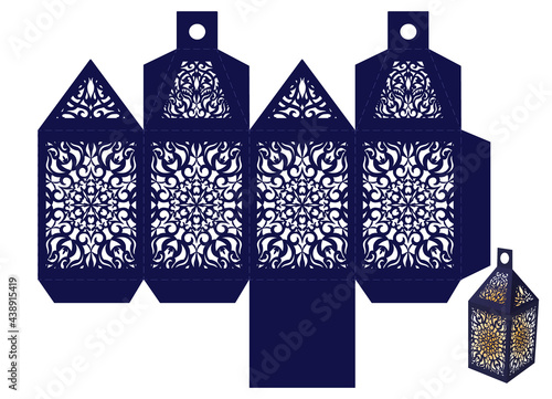 Carved Christmas Lantern with Circular Mandala Stencil for Carving and New Year's Decor