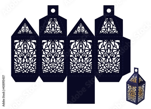 Carved Christmas lantern. Stencil for cutting and New Year's decor.