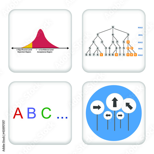 Vector illustration Set for Alpha Significance Level Alpha Beta Pruning and more EPS10.