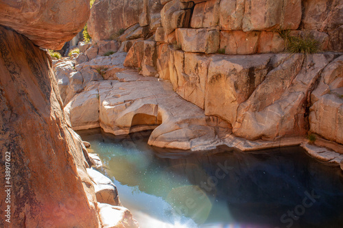 River goes through desert oasis in Payson, Arizona along hiking trail in Tonto National Forest photo