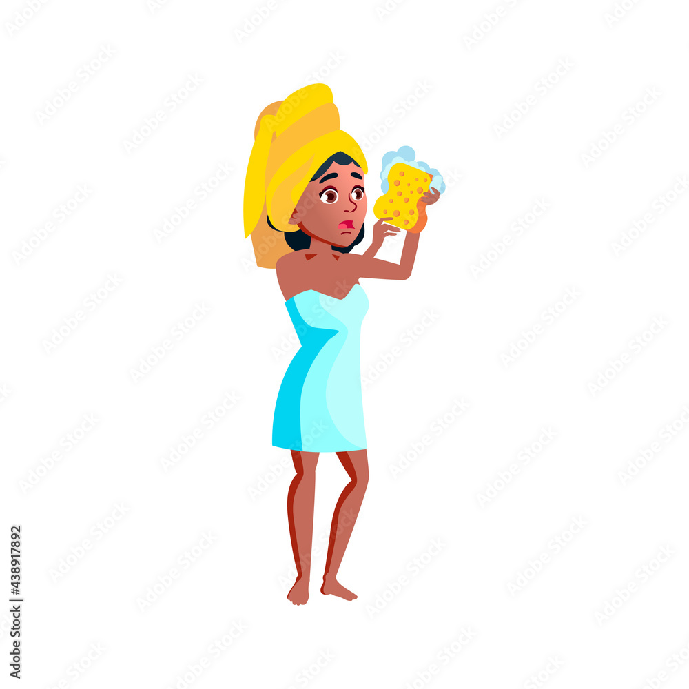surprised african woman holding soapy body scrubber in bathroom cartoon vector. surprised african woman holding soapy body scrubber in bathroom character. isolated flat cartoon illustration surprised african woman holding soapy body scrubber in bathroom cartoon vector. surprised african woman holding soapy body scrubber in bathroom character. isolated flat cartoon illustration