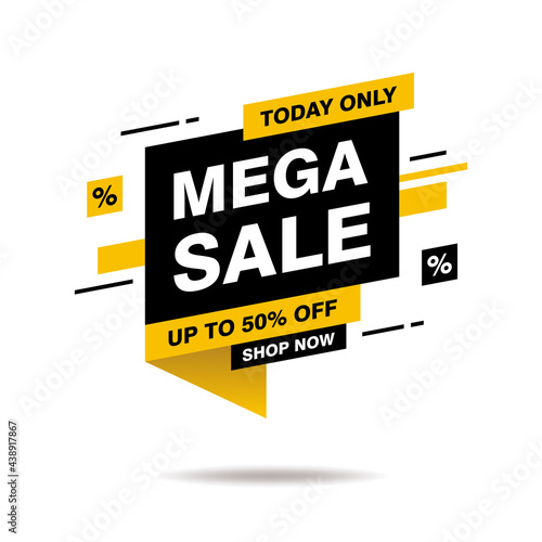 Abstract Mega Sale Banner Isolated on White Background Design, Mega Sale Advertisement with Black and Yellow Color Template Vector