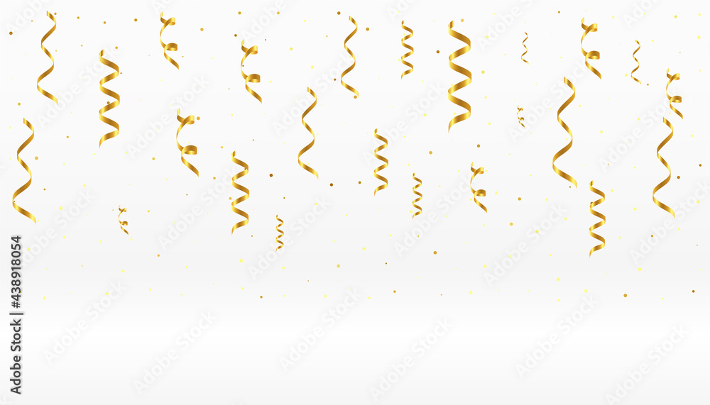falling golden confetti ribbons on white background falling golden confetti ribbons on white background
