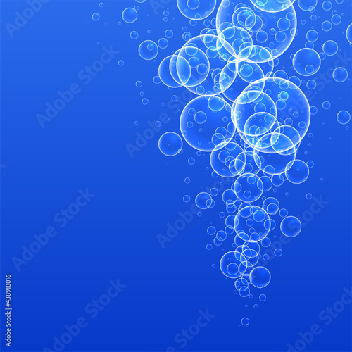 floating water bubbles on blue background