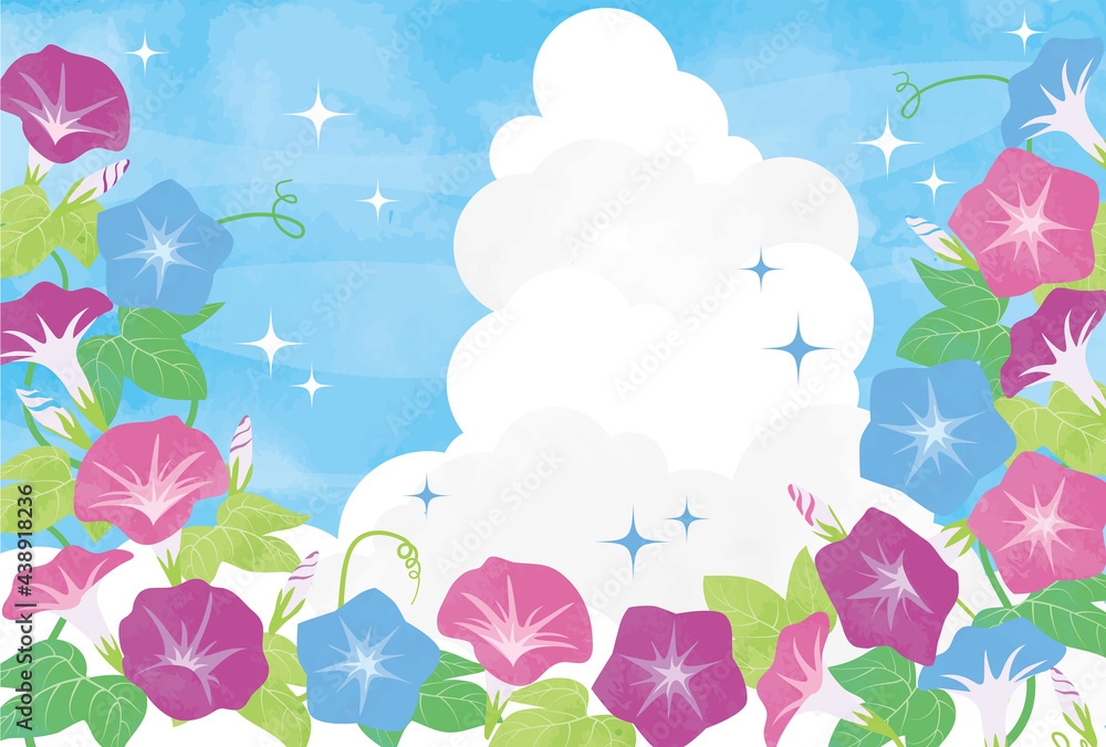 夏をイメージした朝顔と入道雲のイラスト背景素材 Stock Vector Adobe Stock