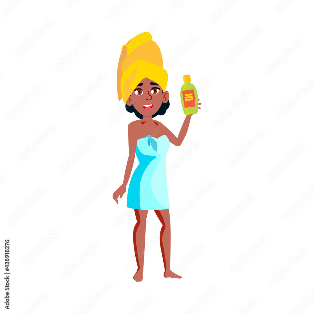 happy african girl holding shampoo bottle in bathroom cartoon vector. happy african girl holding shampoo bottle in bathroom character. isolated flat cartoon illustration happy african girl holding shampoo bottle in bathroom cartoon vector. happy african girl holding shampoo bottle in bathroom character. isolated flat cartoon illustration