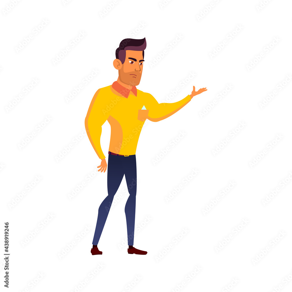 serious man convincing somebody in shop cartoon vector. serious man convincing somebody in shop character. isolated flat cartoon illustration