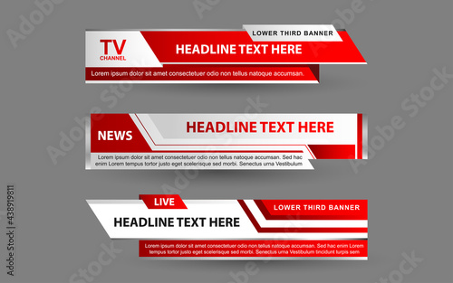 Set collection vector of Broadcast News Lower Thirds Template layout design banner for bar Headline news title, sport game in Television, Video and Media Channel