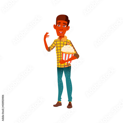 african man with popcorn resting in cinema cartoon vector. african man with popcorn resting in cinema character. isolated flat cartoon illustration